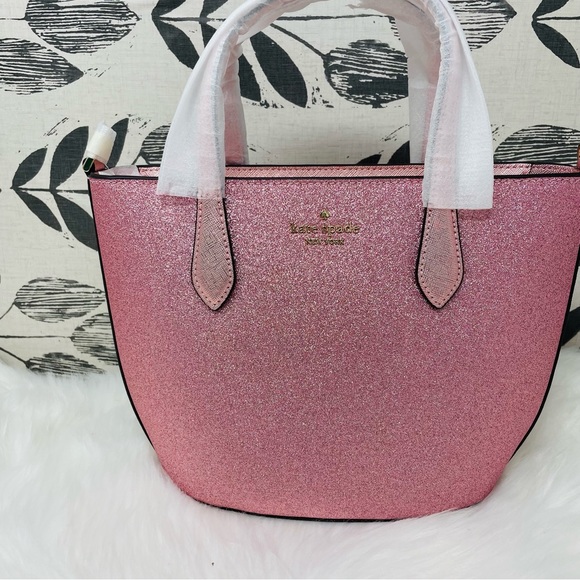 BRAND NEW WITH TAG NWT KATE SPADE GLIMMER SMALL SATCHEL IN MITTEN PINK GLITTER - Picture 2 of 8
